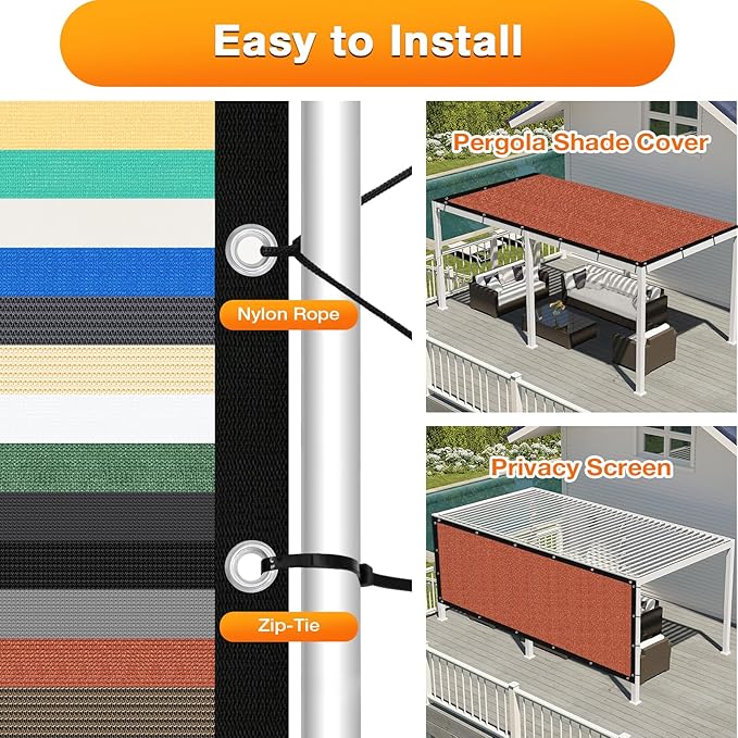 Artpuch 90% Sun Shade Cloth, 8 x 14 FT Pergola Shade Cover Canopy - Image 5