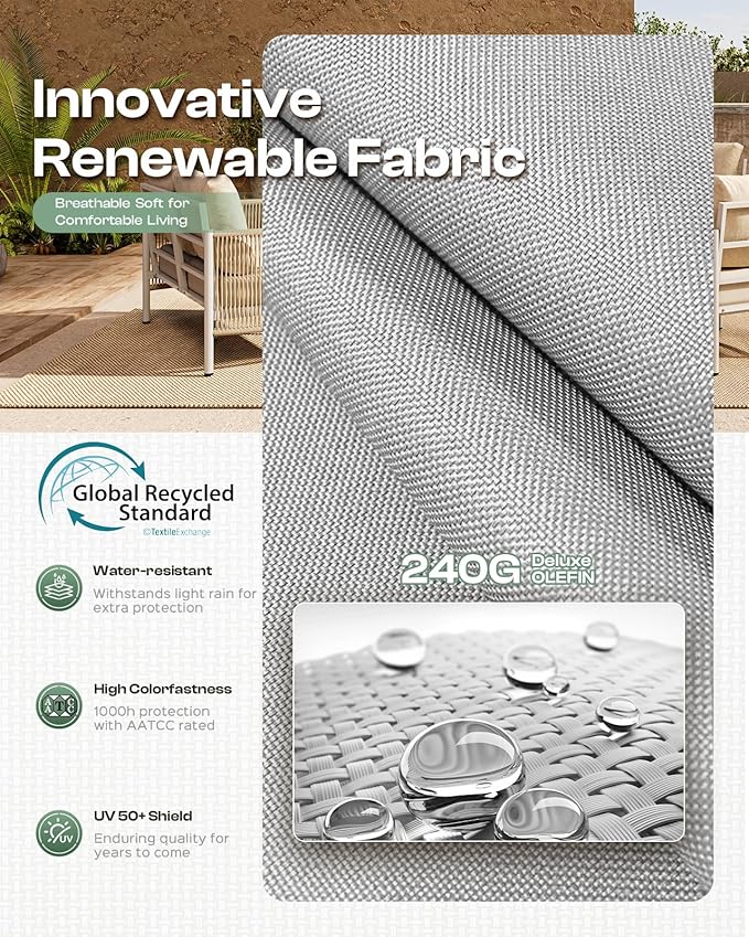 Aluminum Outdoor Patio Couch, 3 Seats HDPE Rope Patio Sofa - Image 5