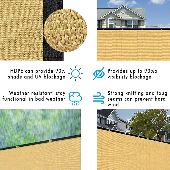 UPGRADE Privacy Fence Screen 8'x10' Sand Outdoor 90% Visibility Blockage 170 - Image 6
