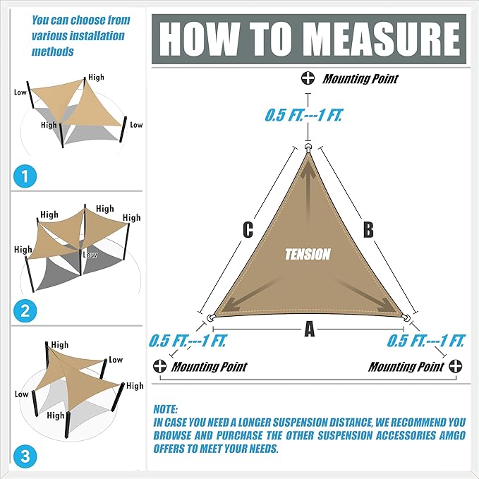 Amgo Custom Size 18' x 18' x 25.5' Blue Right Triangle Sun Shade Sail UPF50+ - Image 2