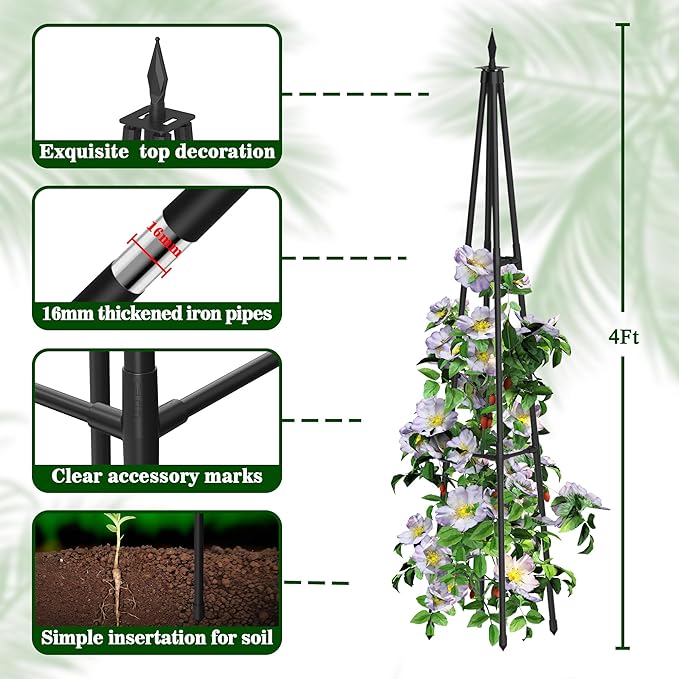 4FT Obelisk Trellis for Climbing Plants Outdoor, 16mm Rust-Proof Extra - Image 3