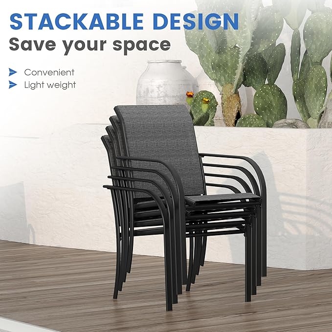 VICLLAX Patio Table and Chair Set of 10, All Weather Metal Round Outdoor Dining - Image 5