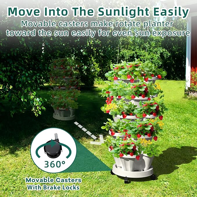 7 Tiered Strawberry Vertical Planter Tower Garden 3 Pack, Stackable Planter - Image 3