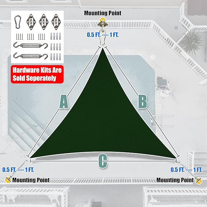Amgo Custom Size 6' x 6' x 6' Green Triangle Sun Shade Sail Order to Make - Image 7
