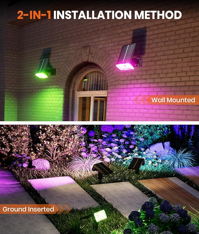 1 Pack Solar Outdoor Lights Waterproof IP67, Spotlights 6 Colors Changing+10 - Image 6