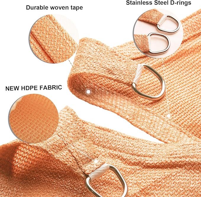 SUNLAX Sun Shade Sail 10' x 15' x 18' Peach Fuzz Rectangle Canopy Sail Shade - Image 3