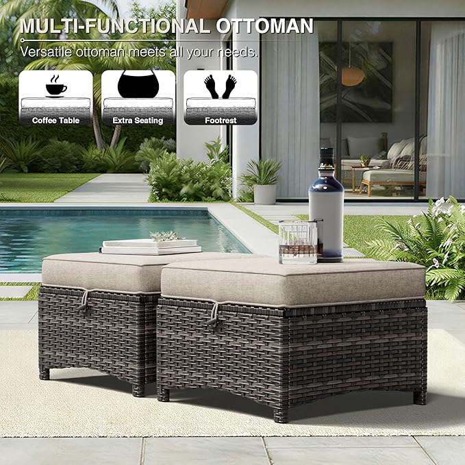 Joyside Outdoor Ottoman Set of 2, Patio Large Ottoman Foot Rest - Image 5