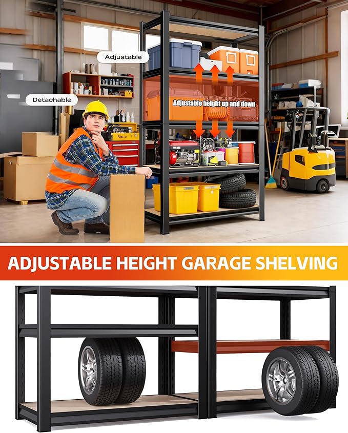 AOAORRG Set of 3 Garage Shelving Heavy Duty Storage Shelves, Metal Adjustable - Image 5