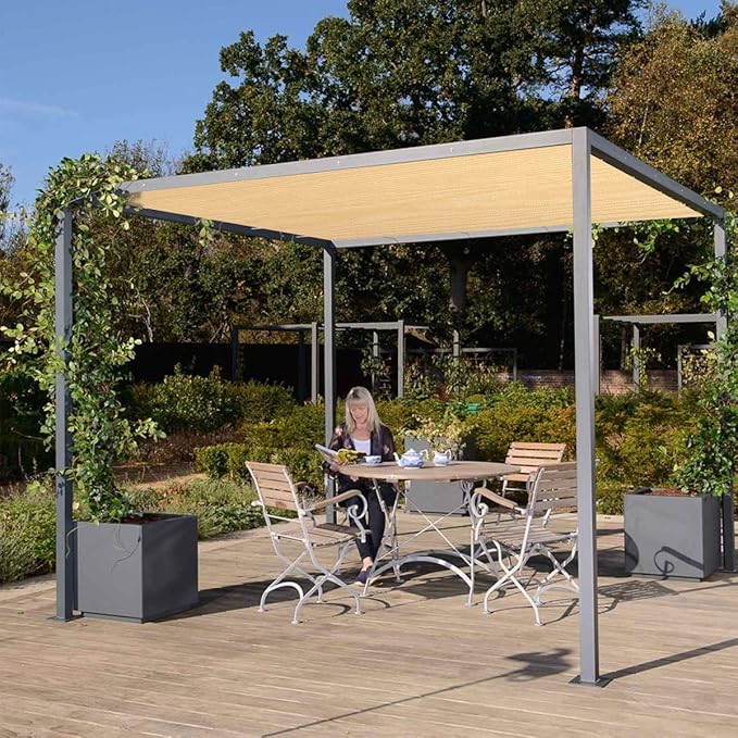 Eden's Decor Straight Flat-Edged Sun Shade Sail Rectangular 6' x 9' Beige - Image 6