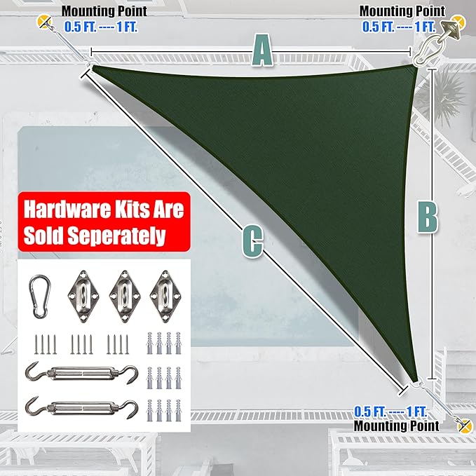 Amgo Custom Size 5' x 6' x 7.8' Green Right Triangle Sun Shade Sail Order to - Image 7