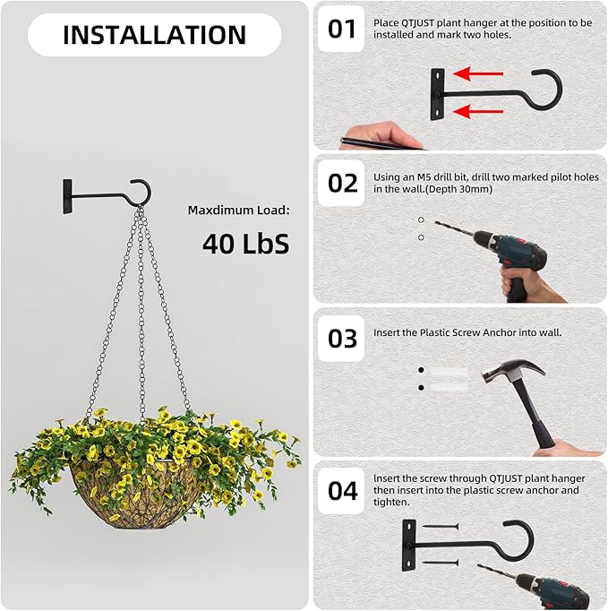 4Pack 6inch Wall Hook for Hanging Plant Bracket Metal Plant Hook - Image 7