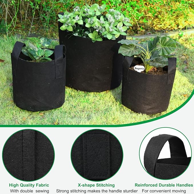 JERIA 12-Pack 7 Gallon Grow Bags, 300G Thickened Nonwoven Garden Pots, Heavy - Image 3