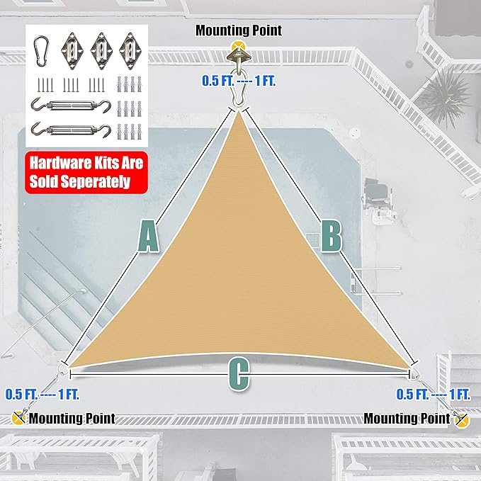 Amgo Custom Size 4' x 4' x 4' Sand Beige Triangle Sun Shade Sail Order to Make - Image 7