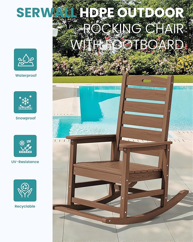 SERWALL Outdoor Rocking Chair Set of 2, Oversized Rocking Chair - Image 4