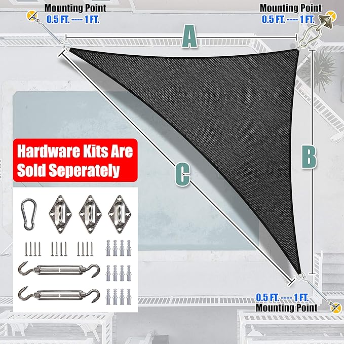 Amgo Custom Size 12' x 21' x 24.2' Black Right Triangle Sun Shade Sail Order to - Image 7
