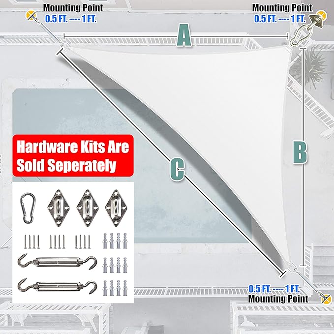 Amgo Custom Size 7' x 14' x 15.7' White Right Triangle Sun Shade Sail Order to - Image 7