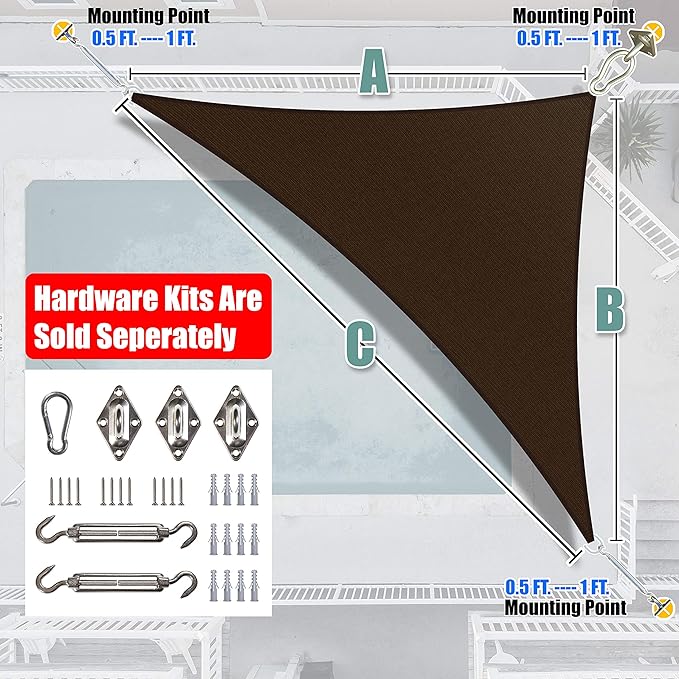 Amgo 12' x 12' x 17' Brown Right Triangle Sun Shade Sail Outdoor Canopy Awning - Image 8