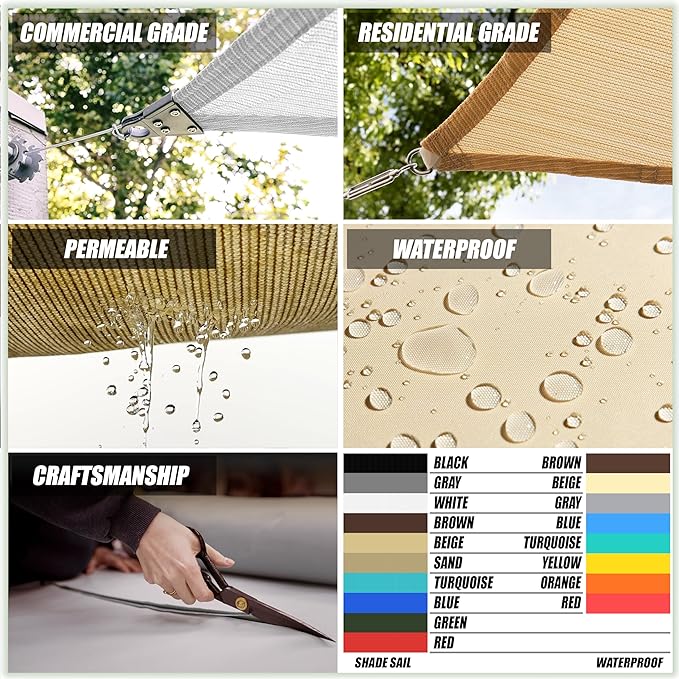 ColourTree TAPR1616 Custom Size 13' x 19' Red Sun Shade Sail Canopy UV Block - Image 4