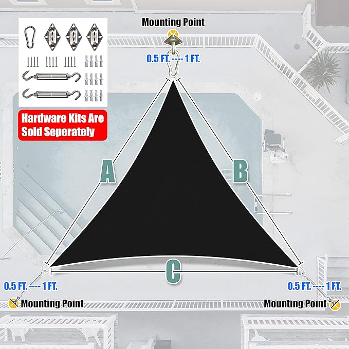 Amgo Custom Size 4' x 4' x 4' Black Triangle Sun Shade Sail Order to Make - Image 7