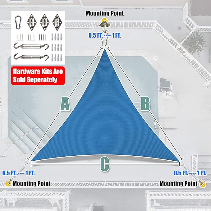 Amgo Custom Size 4' x 4' x 4' Blue Triangle Sun Shade Sail Order to Make Canopy - Image 7