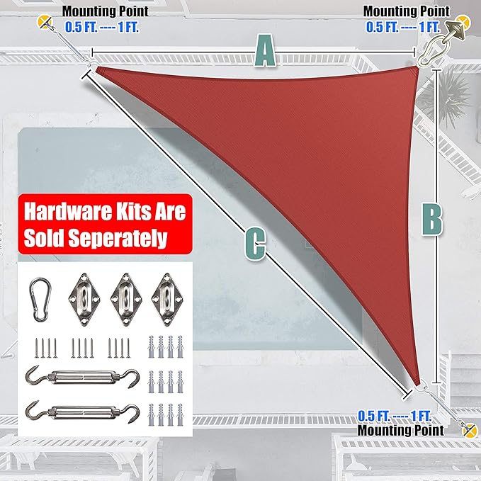 Amgo Custom Size 24' x 24' x 33.9' Red Right Triangle Sun Shade Sail UPF50+ - Image 8