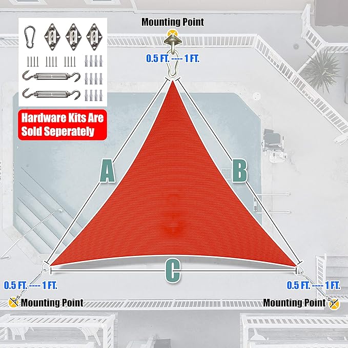 Amgo Custom Size 9' x 9' x 9' Red Triangle Sun Shade Sail Order to Make Canopy - Image 7