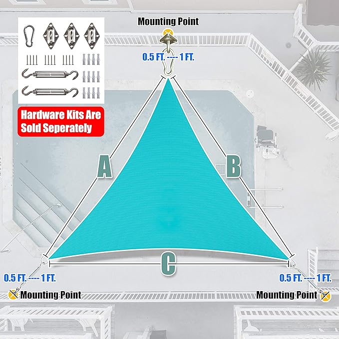Amgo Custom Size 11' x 11' x 11' Turquoise Triangle Sun Shade Sail Order to - Image 7