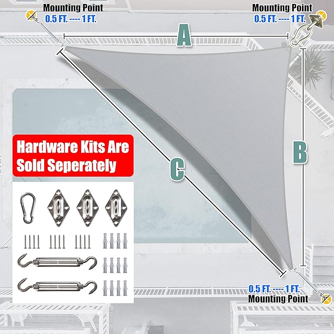 Amgo Custom Size 22' x 24' x 32.6' Grey Right Triangle Sun Shade Sail Order to - Image 7