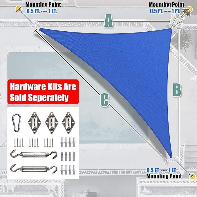 Amgo Custom Size 11' x 19' x 22' Blue Right Triangle Sun Shade Sail Order to - Image 7