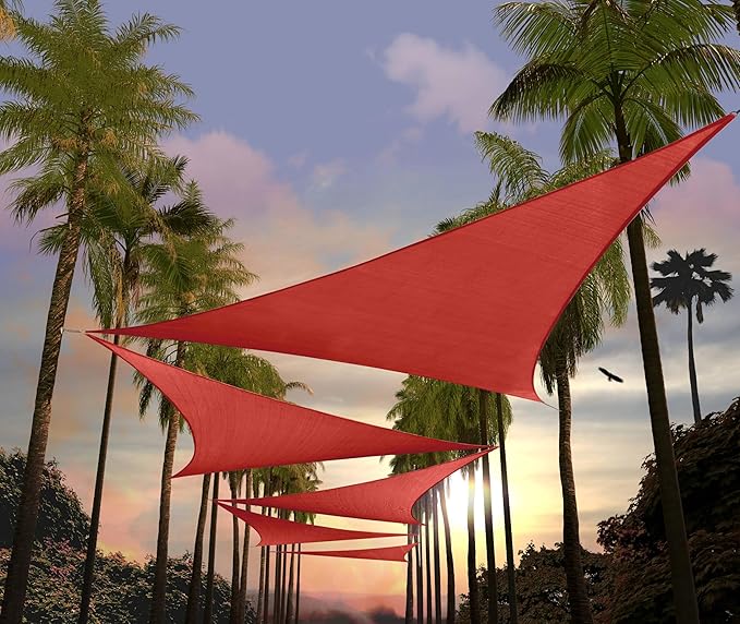 Amgo 28' x 28' x 28' Red Triangle Sun Shade Sail Outdoor Canopy Awning UPF50+ by Amgo