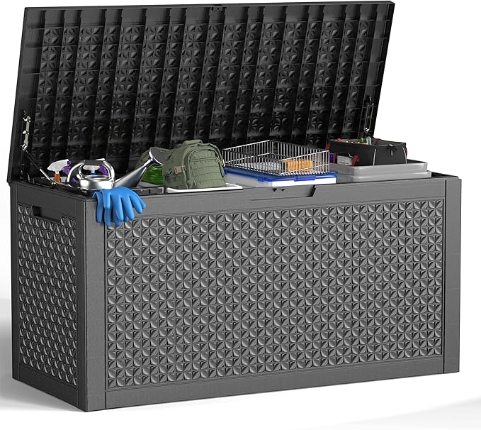 121 Gallon Waterproof Outdoor Storage Box, Resin Deck Box, Lockable Outside by MAIUSCOLI