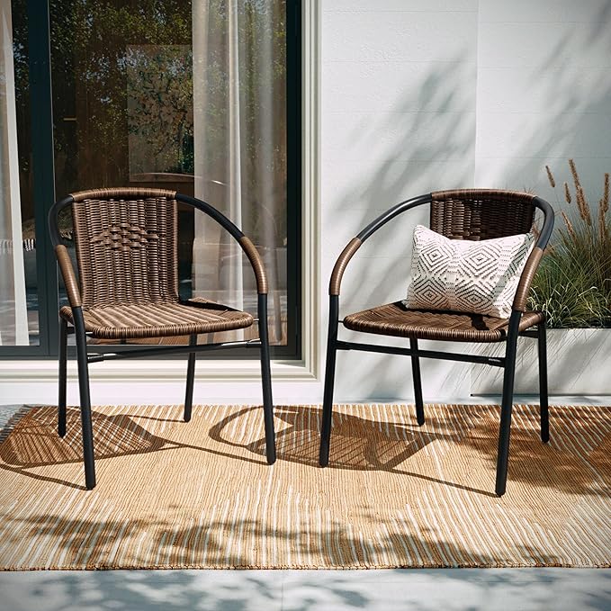 Flash Furniture Lila Medium Brown Rattan Indoor-Outdoor Restaurant Stack Chair - Image 7
