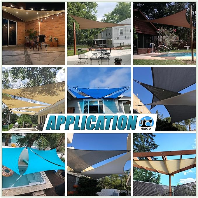 Amgo Custom Size 24' x 24' x 24' Beige Triangle Sun Shade Sail Order to Make - Image 5