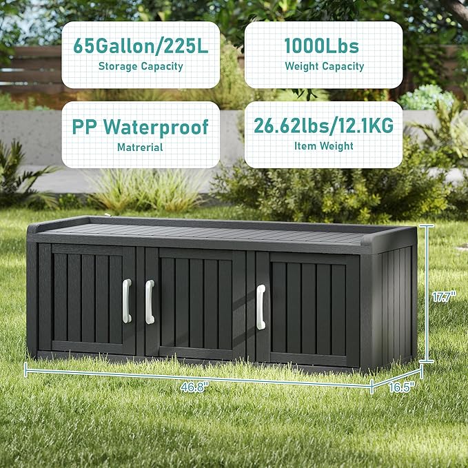 2-Tier Storage Bench, Waterproof UV-Resistant Outdoor Shoe Storage Cabinet - Image 3