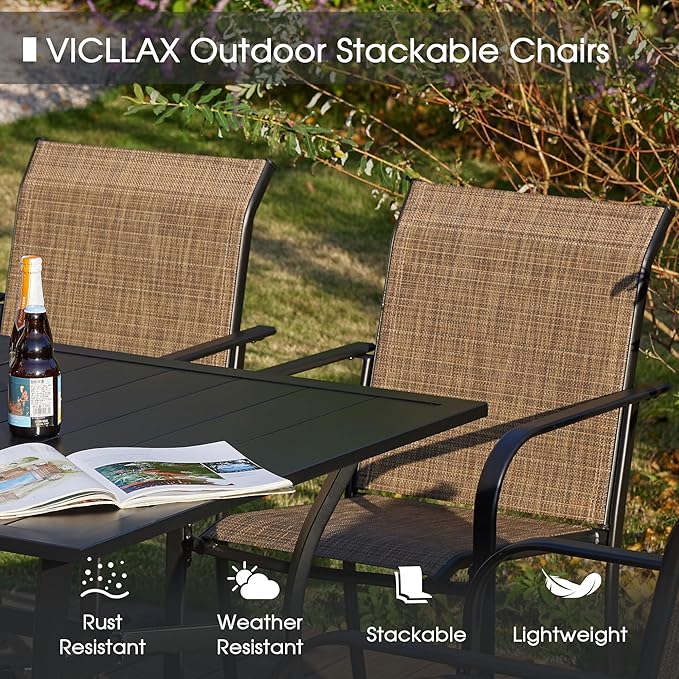 VICLLAX Patio Table and Chair Set of 8, All Weather Metal Round Outdoor Dining - Image 4