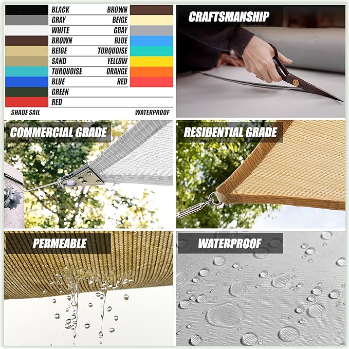 Amgo Custom Size 11' x 11' x 15.6' Sand Beige Right Triangle Sun Shade Sail - Image 6