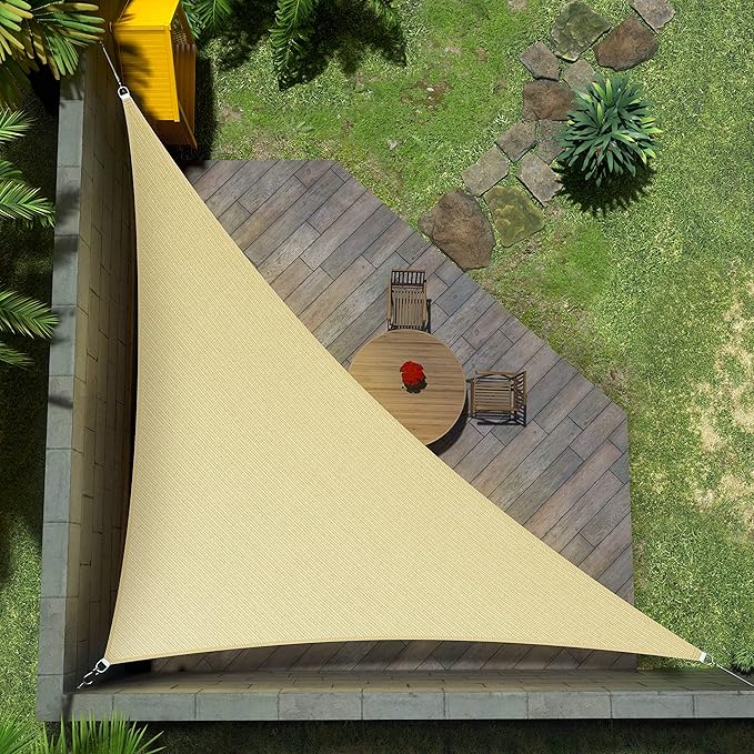 Amgo Custom Size 7' x 9' x 11.4' Beige Right Triangle Sun Shade Sail UPF50+ by Amgo