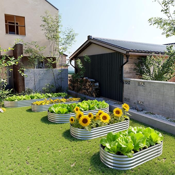 2PCS 12x4x1FT Galvanized Raised Garden Bed Kit, Vegetable Boxes-Oval Metal - Image 7